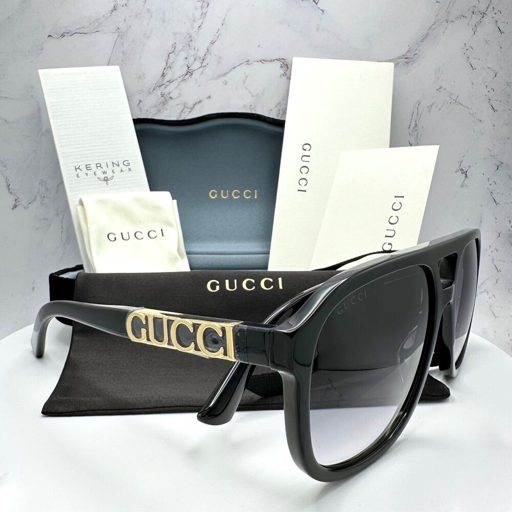 New Gucci Sunglasses Black Aviator
